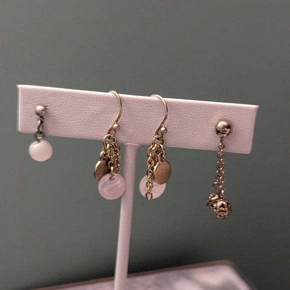 3 Pairs of Pierced Earrings Goldtone Silvertone Shell Drop Dangle Earrings Set - Picture 1 of 10